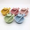 Baby Cartoon Bear Shape Complementary Food Training Silicone Bowl With Spoon Sets