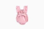 Baby Girl Square Collar Lace Design Denim Fabric Sleeveless Backless Onesies With Bow Decoration