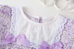 Baby Girl Floral Pattern Lace Patchwork Round Collar Short-Sleeved Colorful Cotton Onesies With Hat