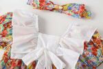 Baby Girl Floral Pattern White Bow Patchwork Square Neck Short Sleeve Onesies