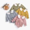 Baby Girl Doll Collar Design Solid Color Long Sleeve Onesies With Buttons