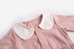 Baby Girl Doll Collar Design Solid Color Long Sleeve Onesies With Buttons