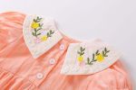 Baby Girl Floral Embroidery Design Solid Color Summer Short-Sleeved Onesies In Summer Outside Wearing