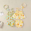 Baby Girl Lemon Fruit Print Sleeveless Dress Combo Short Pants In Sets