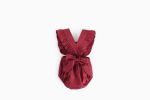 Baby Girl Square Collar Lace Design Denim Fabric Sleeveless Backless Onesies With Bow Decoration