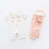 Baby Girl Printed Pattern Singel Breated Design Short Sleeve Rompers With Lace Patchwork