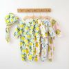 Baby Fruit Graphic Side Full Button Design Long Sleeves Covered Romper Tracksuit