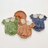 Baby Girl Dot Print Lapel Collar Short-Sleeved Onesies In Summer