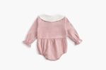 Baby Girl Doll Collar Design Solid Color Long Sleeve Onesies With Buttons