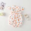 Baby Girl Floral Pattern Bow-Tie Sleeveless Onesies In Summer With Hat