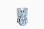 Baby Girl Square Collar Lace Design Denim Fabric Sleeveless Backless Onesies With Bow Decoration