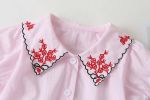 Baby Girl Embroidered Pattern Bubble Sleeve Design Short-Sleeved Cardigan Onesies