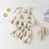 Baby Girl Small-Bear Cartoon Pattern Flounce Design Sleeveless 1-Pieces Set