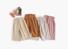 Baby Girl Solid Color Bow Tie Design Corduroy Nine Point Wide Leg Pants