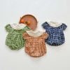 Baby Girl Dot Print Lapel Collar Short-Sleeved Onesies In Summer