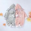 Baby Cartoon Bunny Embroidered Graphic Solid Warm Rompers With Hat