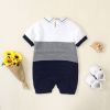 Baby Boy 1pcs Elephant Embroidered Graphic Contrast Design Crotch Romper