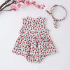 Baby Girl Cherry Print Sleeveless Onesies With Headband