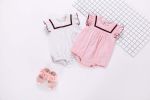 Baby 1pcs Contrast Tape Patched Frill Trim Sleeveless Onesies & Hat