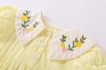 Baby Girl Floral Embroidery Design Solid Color Summer Short-Sleeved Onesies In Summer Outside Wearing