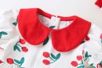 Baby Girl Cherry Print Pattern Round Collar Short-Sleeved Onesies In Summer Outfit Wearing