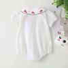 Baby Girl Embroidered Pattern Bubble Sleeve Design Short-Sleeved Cardigan Onesies