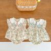 Baby Girl Floral Print Pattern Embroidered Lapel Sleeveless Tops Combo Shorts Two-Piece Sets