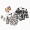 Baby Girl Plaid Pattern Doll Collar Design Long Sleeve Onesies With Buttons