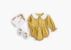 Baby Girl Doll Collar Design Solid Color Long Sleeve Onesies With Buttons