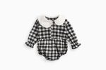 Baby Girl Plaid Pattern Doll Collar Design Long Sleeve Onesies With Buttons