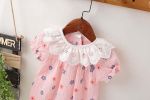 Baby Girl Floral Print Ruffles Collar Short-Sleeved Onesies