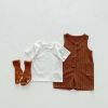 Baby Girls Solid Top Combo Strips Overalls In Sets