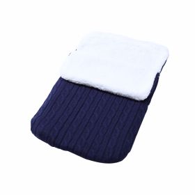 Baby Fleece-lined Sleeping Thickened Knitting Warm Sleeping Wool Stroller Sleeping Bag (Option: Dark Blue-68X38)