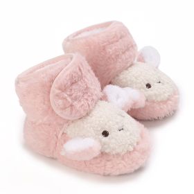 0-12 Months Old Male And Female Baby Thickened Non-slip Cartoon Cotton Shoes (Option: Pink-Inner Length 13cm)